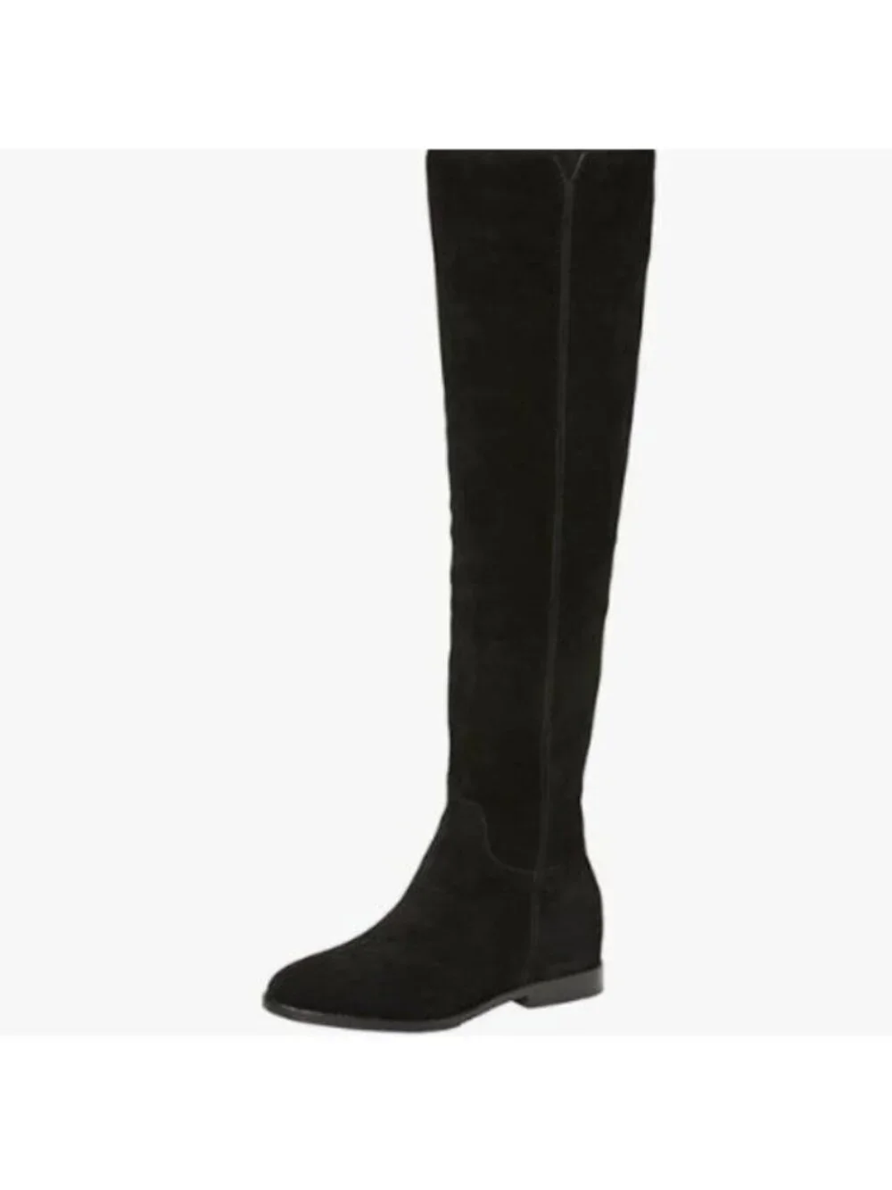 Pazzion Women Almond Toe Knee High Boots with Partial Zipper Stretchy Flat Black